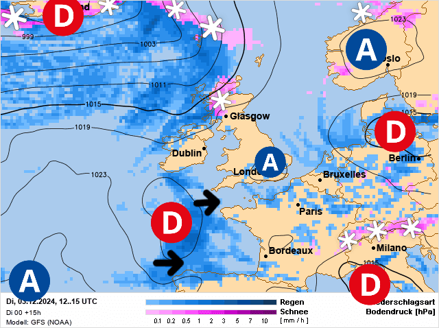 Carte de prévisions d'europe du Mardi 3 décembre 2024