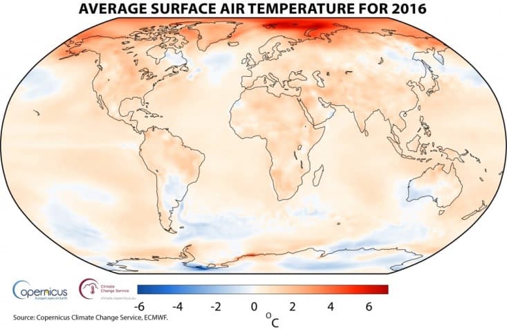 Image d'illustration pour 2016 année la plus douce dans le Monde selon Copernicus