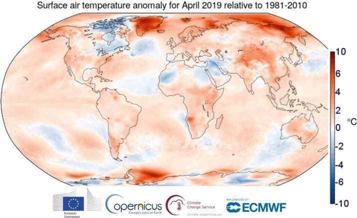Image d'illustration pour Avril 2019 plus chaud que la normale dans le Monde