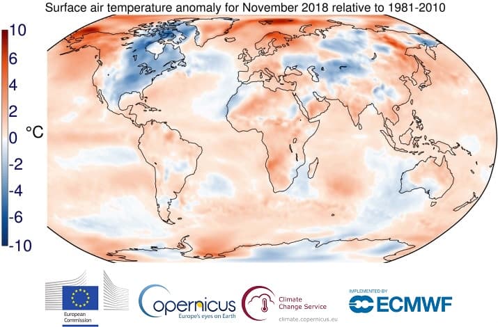 Image d'illustration pour Novembre 2018 plus chaud que la normale dans le Monde