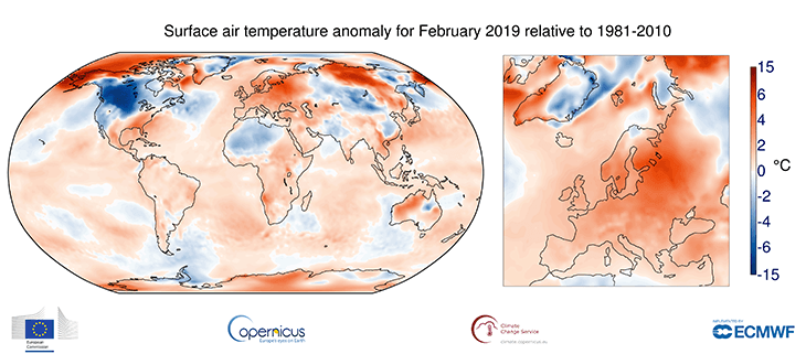 Image d'illustration pour Février 2019 sur le podium des mois de février les plus doux dans le Monde