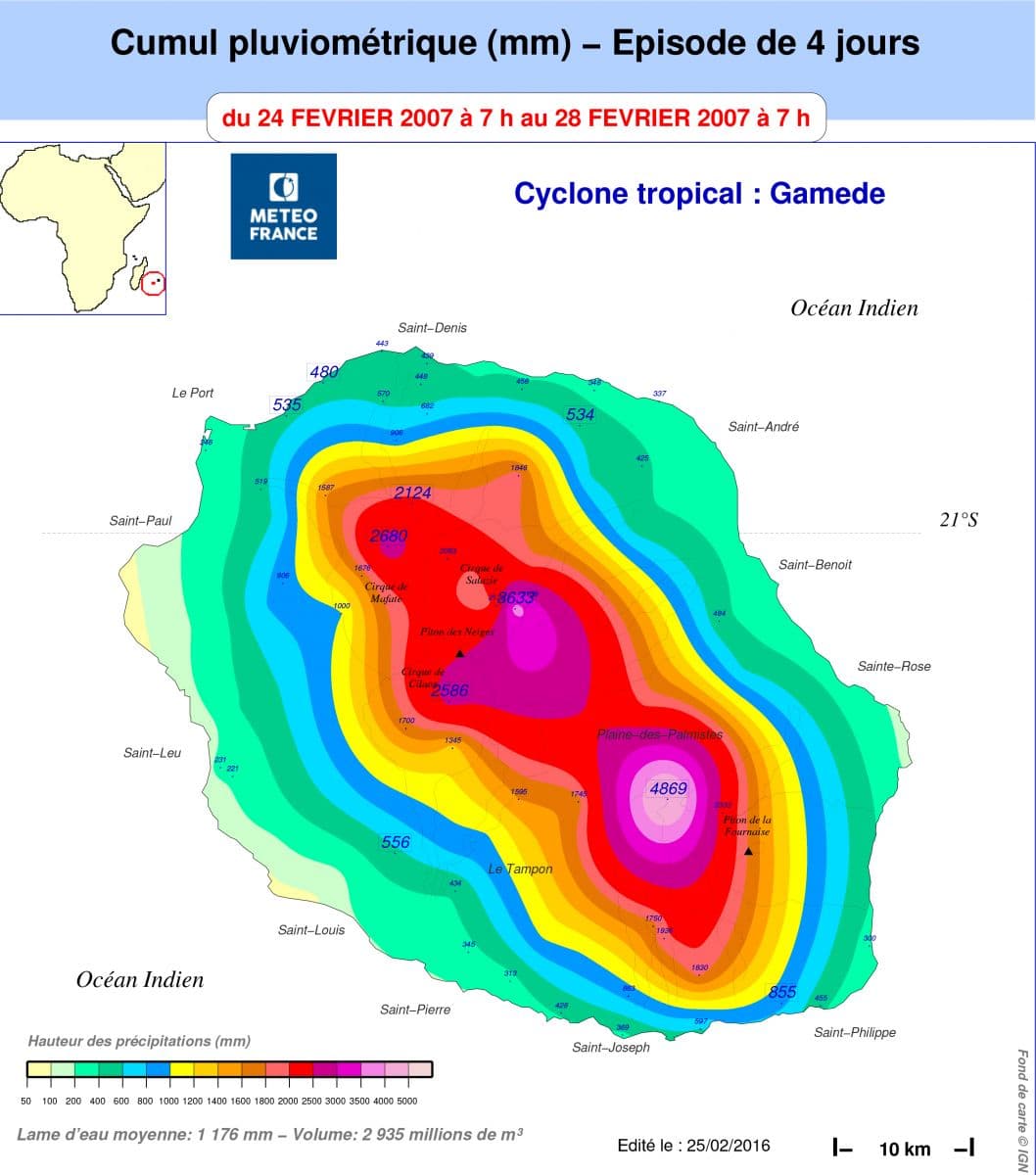Image d'illustration pour Février 2007: cyclone Gamède et records mondiaux de pluie à La Réunion