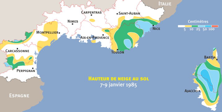 Image d'illustration pour Plus de 30 cm de neige sur la Côte d'Azur en janvier 1985